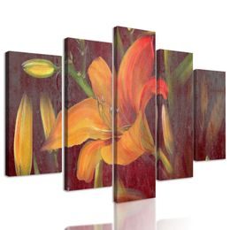 5-dílný obraz malovaná lilie