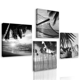 Set obrazů černobílé zákoutí pláže
