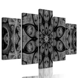 5-dílný obraz jemná mandala v černobílém provedení