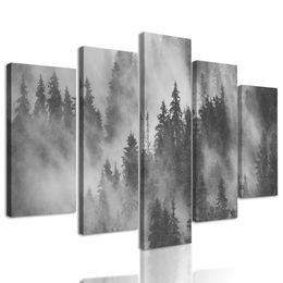 5-dílný obraz černobílá hora v mlze