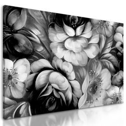 Obraz abstraktní malba květin v černobílém provedení