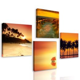 Set obrazů nádherný západ slunce na pláži