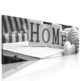 Obraz zátiší s nápisem Home v černobílém provedení