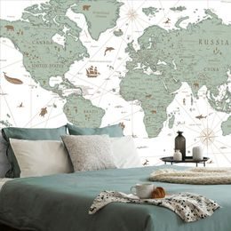 Samolepící tapeta mapa světa s historickým nádechem v zeleném provedení