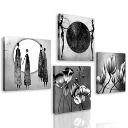 Set obrazů s černobílým etno nádechem