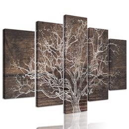 5-dílný obraz impozantní strom na dřevěném pozadí