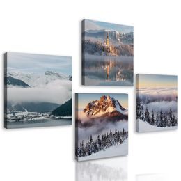 Set obrazů sněhem zahalená příroda