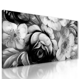 Obraz abstraktní umělecká malba květin v černobílém provedení