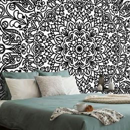 Samolepící tapeta černobílá Mandala ve stylu květin