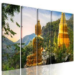 5-dílný obraz zlatý Buddha a krásy přírody