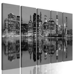 5-dílný obraz noční Manhattan v černobílém provedení