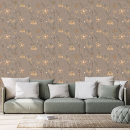 Samolepící tapeta malované květiny v hnědém provedení