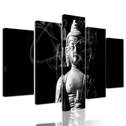 5-dílný obrazu Buddha zahalený kouřem v černobílém provedení
