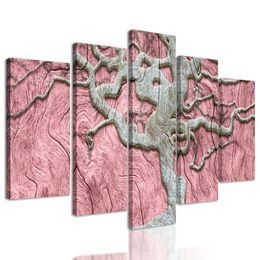 5-dílný obraz zajímavý abstraktní strom na růžovém dřevě