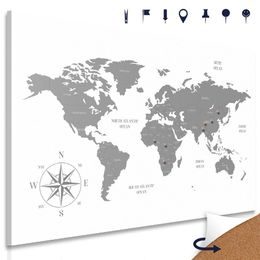 Obraz na korku jednoduchá mapa světa v šedém provedení