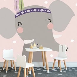 Samolepící tapeta šťastný sloník s pírkovou čelenkou