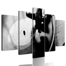 5-dílný obraz historický gramofon v černobílém provedení