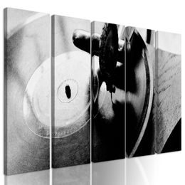 5-dílný obraz historický gramofon v černobílém provedení