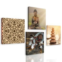Set obrazů meditující Buddha