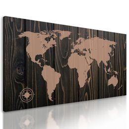 Obraz mapa světa na dřevě v luxusním provedení