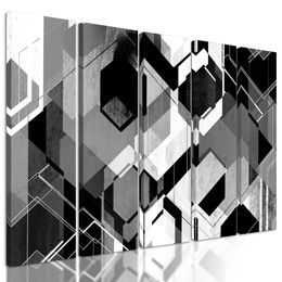 5-dílný obraz futuristická abstrakce tvarů v černobílém provedení