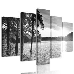 5-dílný obraz pohled na nekonečné jezero v černobílém provedení
