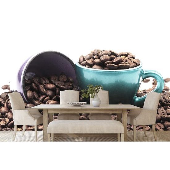 Samolepící fototapeta šálku plné kávových zrn