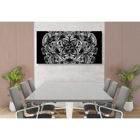 Obraz černobílá abstraktní Mandala