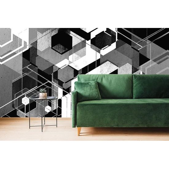 Samolepící tapeta černobílá abstrakce geometrických tvarů