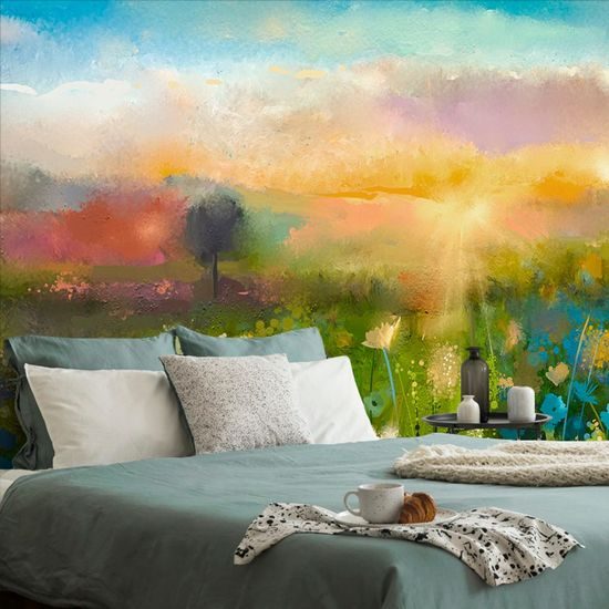 Tapeta olejomalba louky v záři slunce