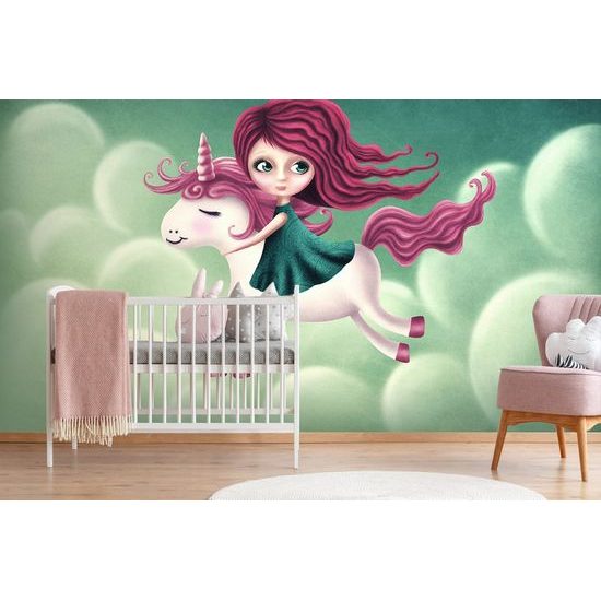 Samolepící tapeta holčička na kouzelném jednorožci
