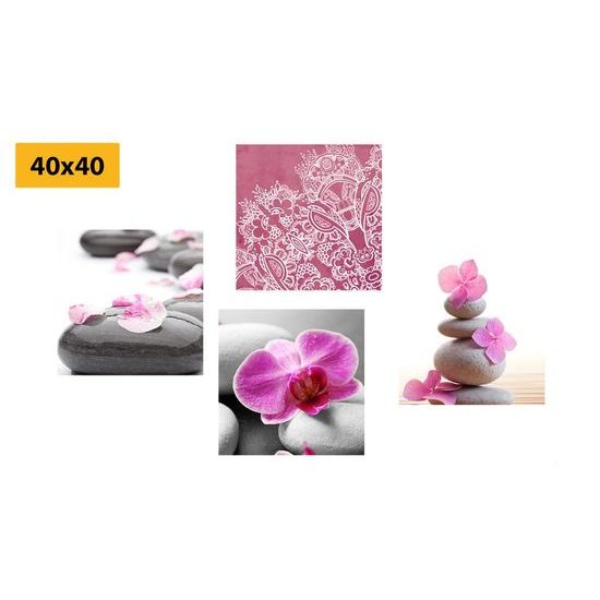 Set obrazů orchidej na pravidelných kamenech