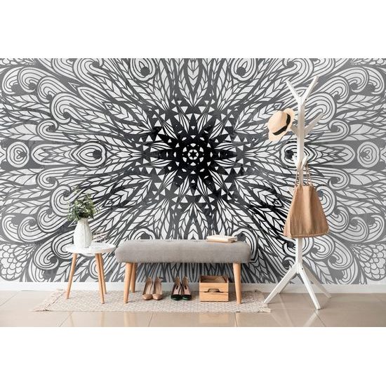 Tapeta zajímavá luxusní Mandala v černobílém provedení
