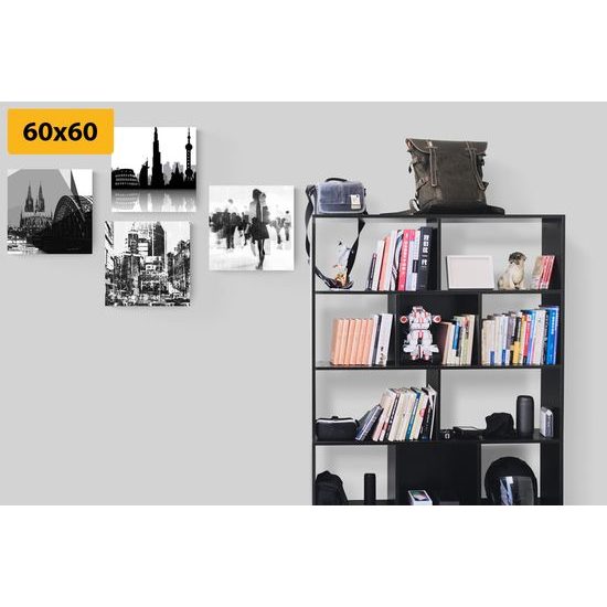 Set obrazů ruch velkoměsta v černobílém provedení