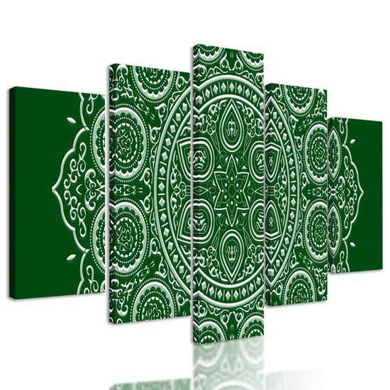 5-dílný obraz něžná Mandala na zeleném pozadí