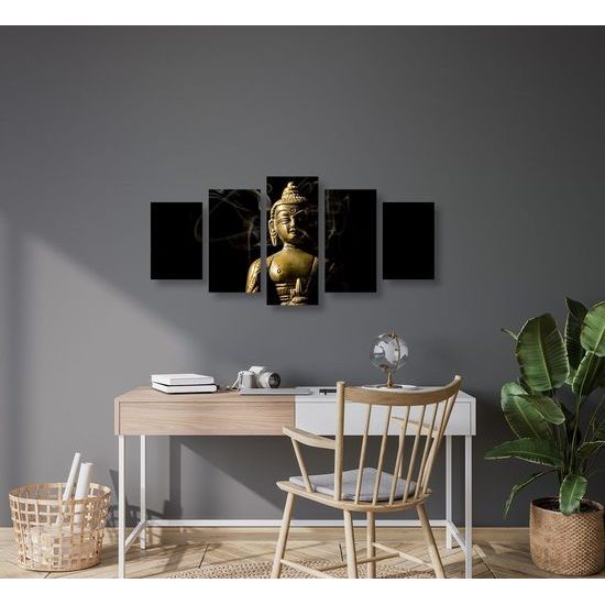 5-dílný obrazu Buddha zahalený kouřem