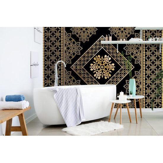 Samolepící tapeta nádherný zlatý ornament na černém pozadí