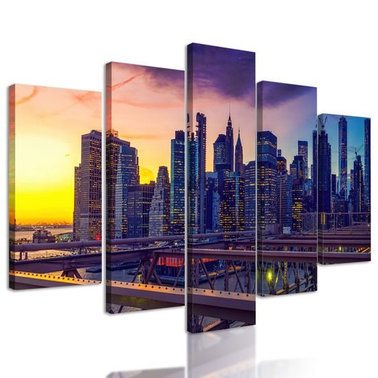 5-dílný obraz noční New York
