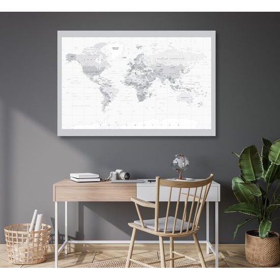 Obraz na korku školní mapa v černobílém provedení