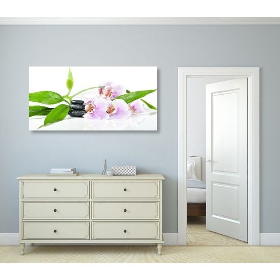 Obraz uklidňující Zen zátiší s květinami orchideje