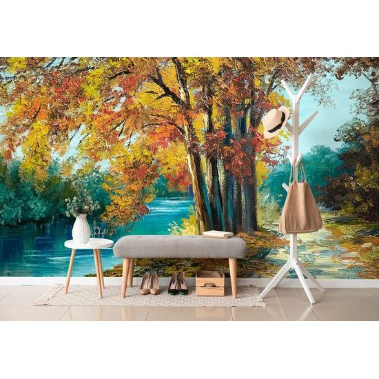 Samolepící tapeta malba podzimních stromů u řeky