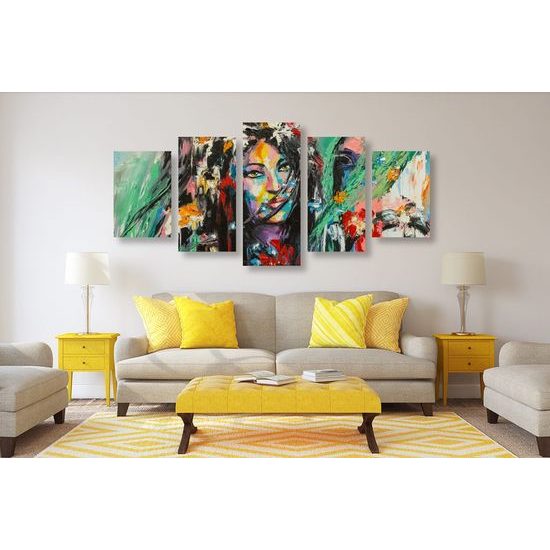 5-dílný obraz krásná malba dívky s koněm