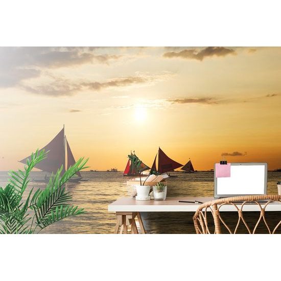 Samolepící fototapeta plachetnice při západu slunce