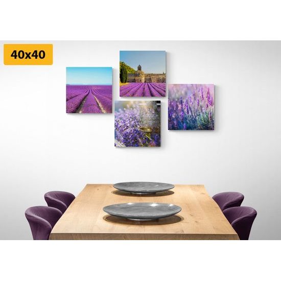 Set obrazů krásná levandulová pole