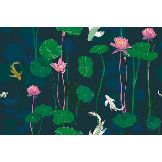 Samolepící tapeta japonské kapry mezi lekníny