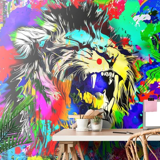Tapeta hlava lva ve stylu pop art