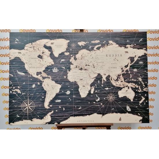 Obraz hnědá mapa světa na dřevě