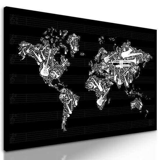 Obraz mapa světa s hudebním motivem
