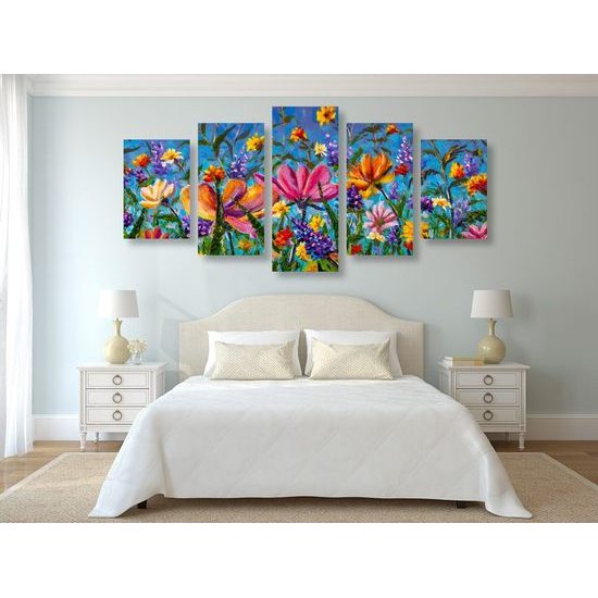 5-dílný obraz luční květiny plné barev