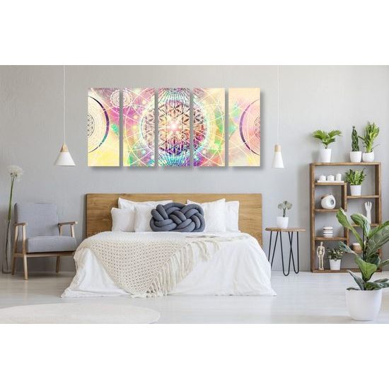 5-dílný obraz neobvyklá Mandala v barevném provedení